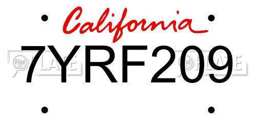 7YRF209 California License Plate