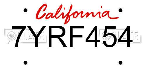 7YRF454 California License Plate