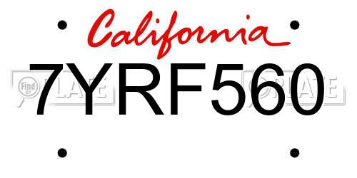 7YRF560 California License Plate