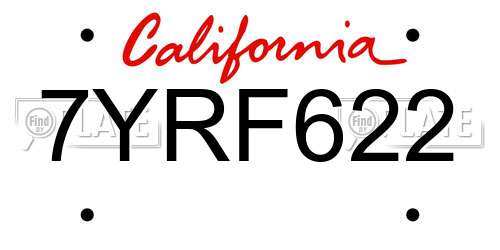 7YRF622 California License Plate