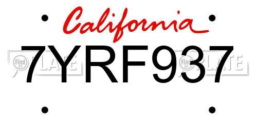 7YRF937 California License Plate
