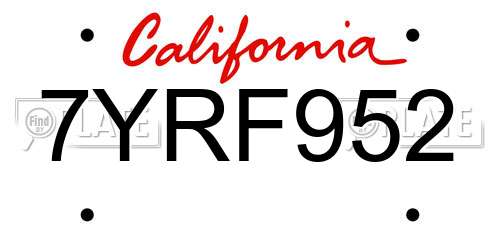 7YRF952 California License Plate