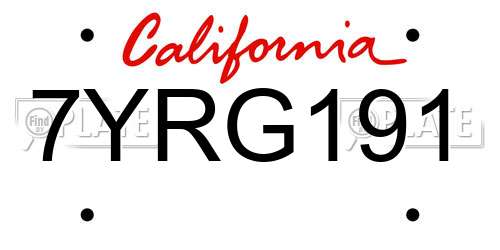 7YRG191 California License Plate
