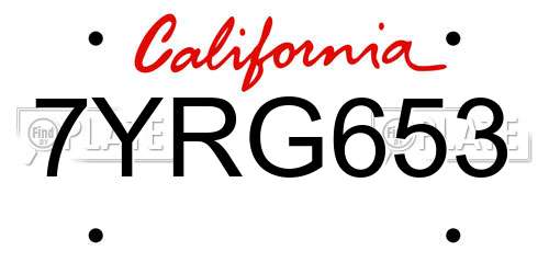 7YRG653 California License Plate