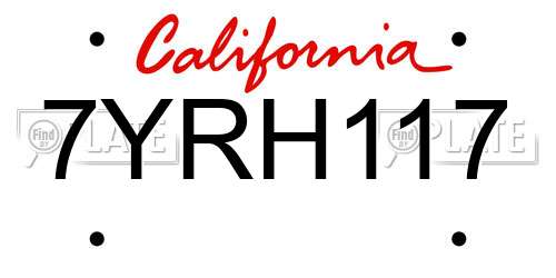7YRH117 California License Plate