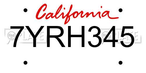 7YRH345 California License Plate