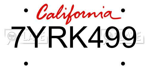 7YRK499 California License Plate