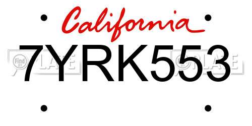 7YRK553 California License Plate