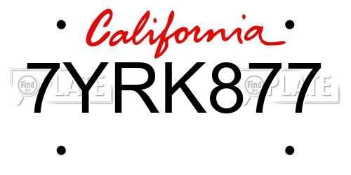 7YRK877 California License Plate