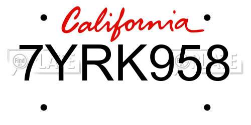 7YRK958 California License Plate