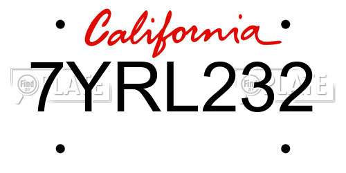 7YRL232 California License Plate