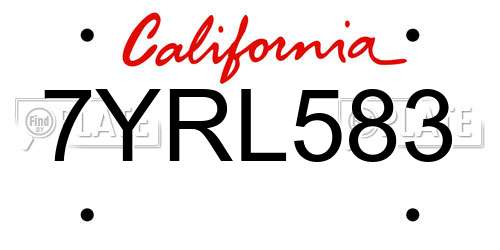 7YRL583 California License Plate