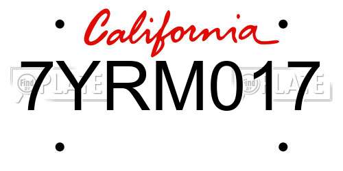 7YRM017 California License Plate