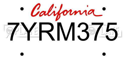7YRM375 California License Plate