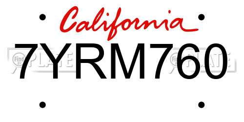 7YRM760 California License Plate