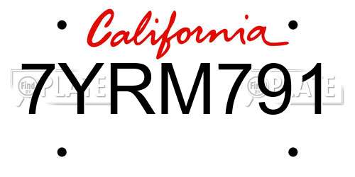 7YRM791 California License Plate