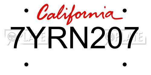 7YRN207 California License Plate