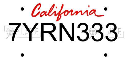 7YRN333 California License Plate