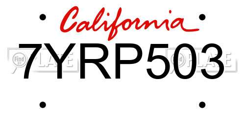 7YRP503 California License Plate