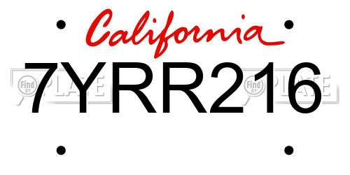 7YRR216 California License Plate