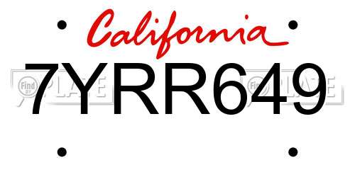 7YRR649 California License Plate