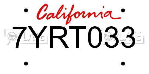 7YRT033 California License Plate