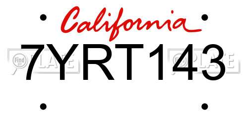 7YRT143 California License Plate