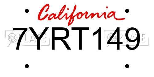 7YRT149 California License Plate