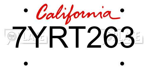 7YRT263 California License Plate