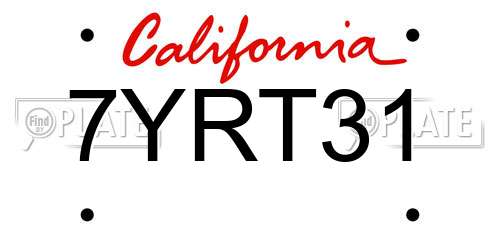 7YRT31 California License Plate