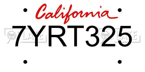 7YRT325 California License Plate