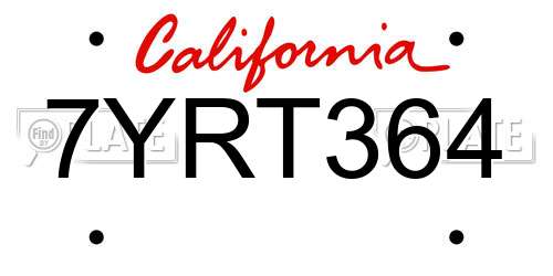 7YRT364 California License Plate