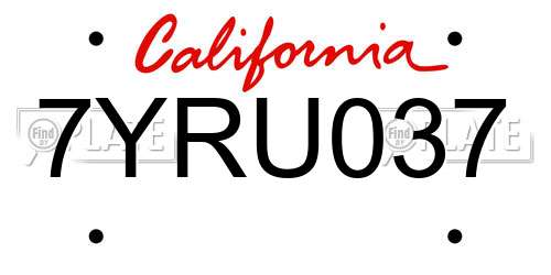 7YRU037 California License Plate
