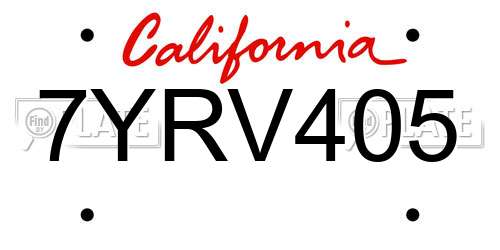 7YRV405 California License Plate