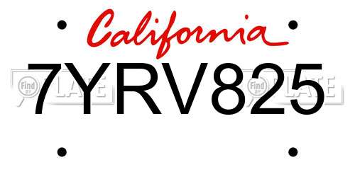 7YRV825 California License Plate