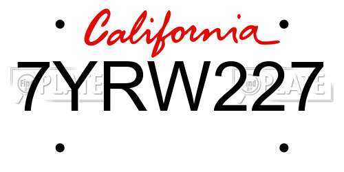 7YRW227 California License Plate
