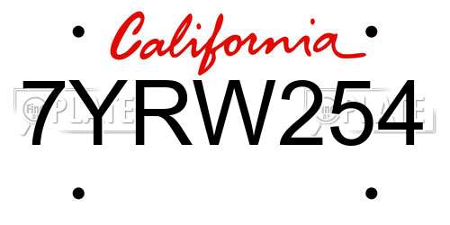 7YRW254 California License Plate