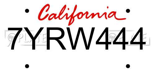 7YRW444 California License Plate