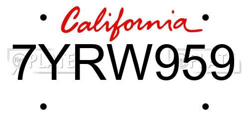 7YRW959 California License Plate
