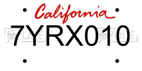 7YRX010 California License Plate