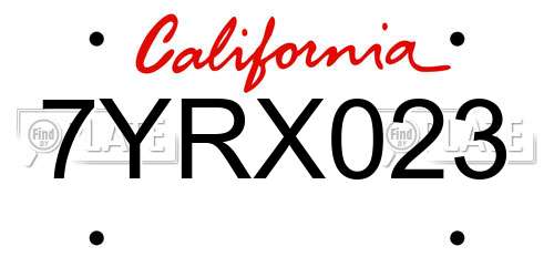 7YRX023 California License Plate