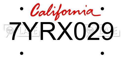7YRX029 California License Plate