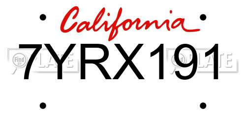 7YRX191 California License Plate