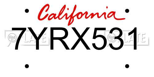 7YRX531 California License Plate