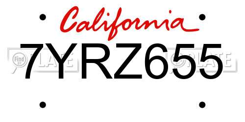 7YRZ655 California License Plate
