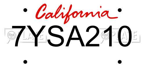 7YSA210 California License Plate