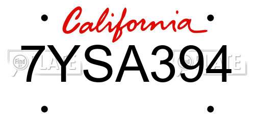 7YSA394 California License Plate