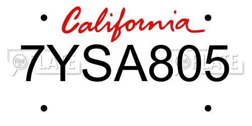 7YSA805 California License Plate