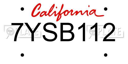 7YSB112 California License Plate