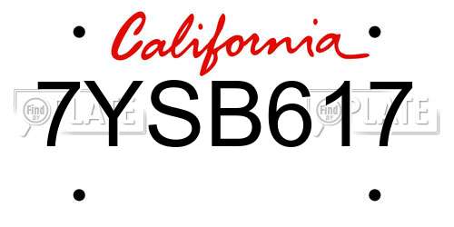 7YSB617 California License Plate